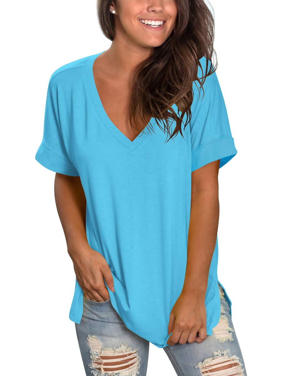 Womens Deep V Neck Shirts Summer Casual Tops High