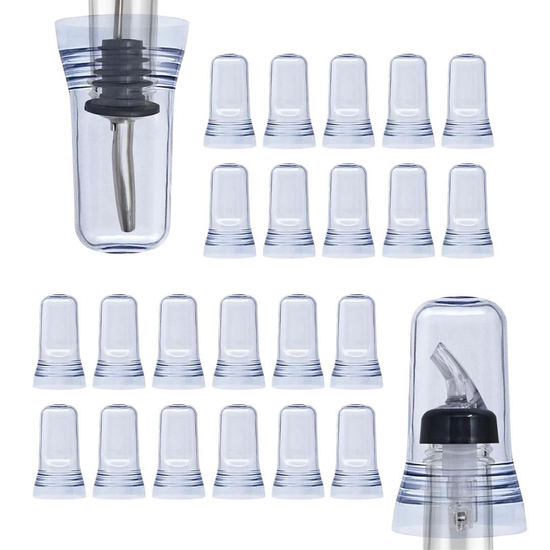 Photo 1 of Esatto 24 Pieces Pour Spout Covers - Translucent Liquor Bottle Toppers, Universal Bottle Pour Dispenser, Liquor Bottle Covers Bottle Cover Dust for Home Kitchen Tools Supplies (Clear)