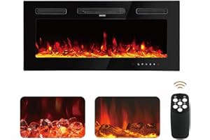 SANHSEHOME Electric Fireplace Inserts 40 Inch Wide Wall Fireplace Electric with Remote Control Electric Fireplace Wall Mounted Recessed with 12 Flame Colors Fake Log & Crystal 1-8h Timer 750W/1500W