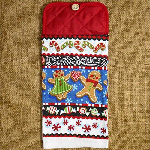 Santas Cookies Hanging Dish Towel, Christmas Kitchen Decor