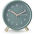 AOLOX Alarm Clock 4.5" Bedside Battery Operated Round Analog Clocks with Backlight for Bedroom, Green