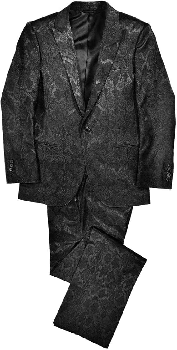 Amazon Co Jp スーツ 蛇 パイソン柄 ジャガード 2ピーススーツ 日本製 結婚式 ドレススーツ ブラック黒 Set1622 L 服 ファッション小物