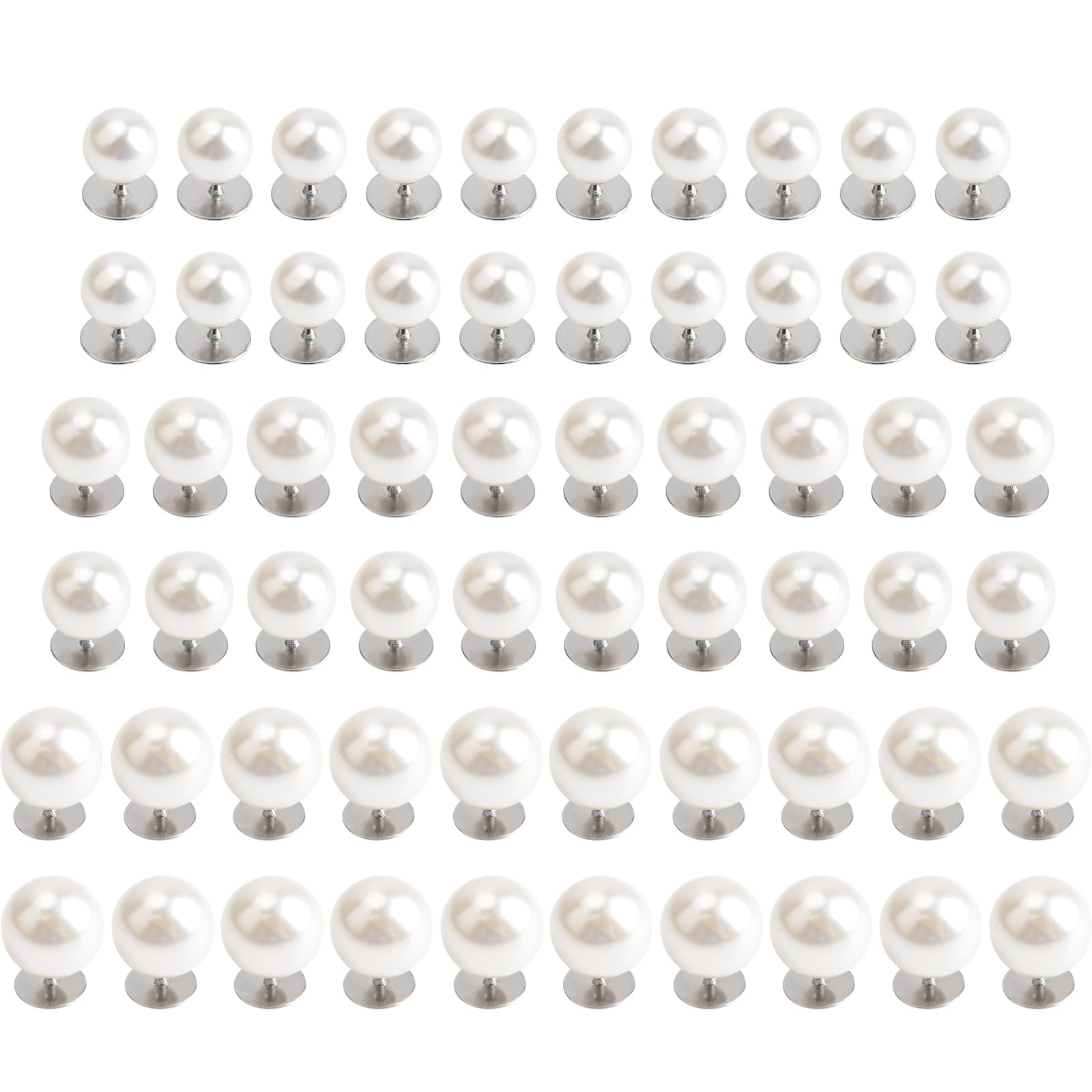 URROMA Pearl Brooch Button, 60 Sets Faux Pearl Brooch Buttons White Round No Sew Buttons for Dress Suit Decoration DIY Craft, 10mm 12 mm 14mm