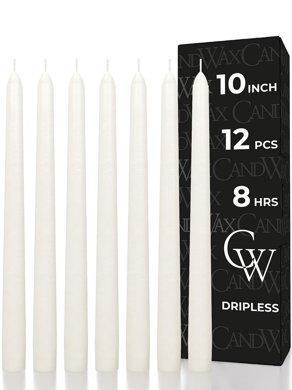 CANDWAX 25 cm Ivory Taper Candles Set of 12 - Unscented Smokeless Dripless Christmas Candlesticks - Perfect as Dinner Table Centerpieces and Holiday Home Decorations - Christmas Taper Candles