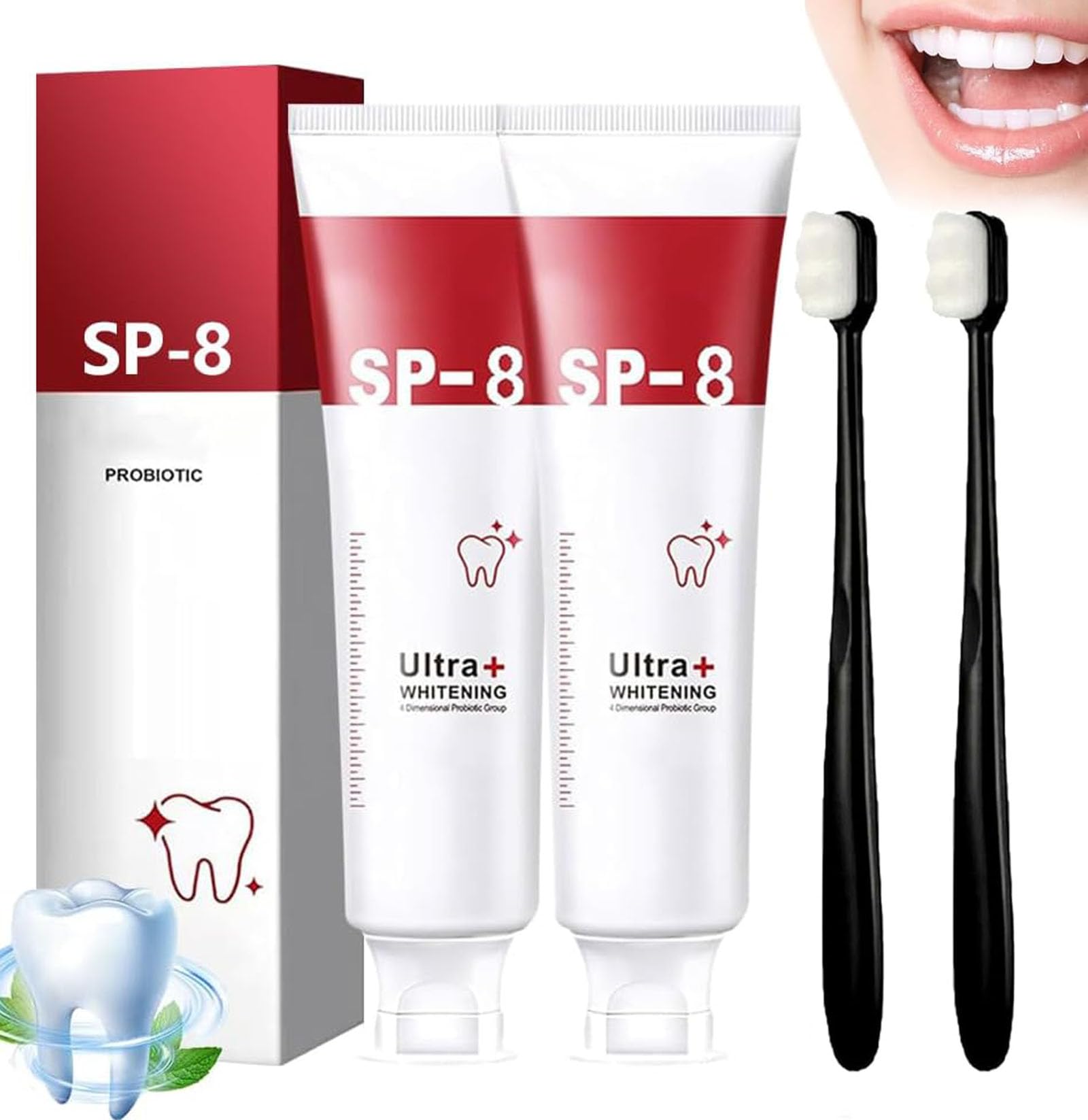 Photo 1 of SP 8 Probiotic Toothpaste Whitening, SP 8 Ultra Whitening Toothpastec, Deep Cleaning Care, Sp 8 Toothpaste with Toothbrush