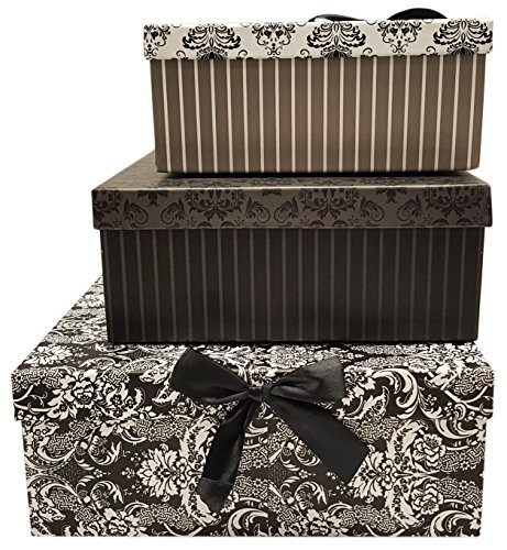Alef Elegant Decorative Themed Nesting Gift Boxes -3 Boxes- Nesting Boxes Beautifully Themed and Decorated - Perfect for Gifts or Simple Decoration Around the House! (Flower Pattern & Bow)