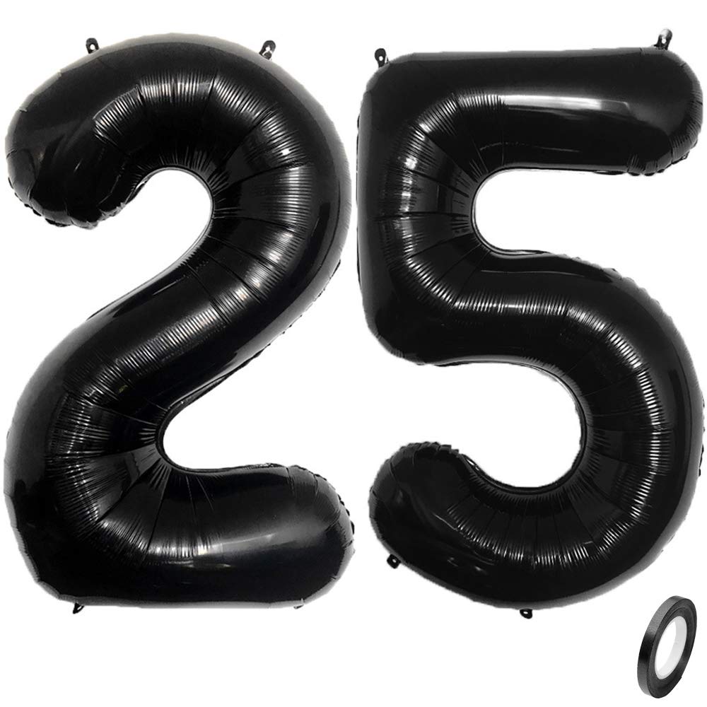 Jurxy Number 25 Balloons, Black Birthday Foil Balloon, Helium Foil Balloons for Birthday, Anniversary, 40 Inches, Black #25