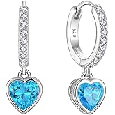Starchenie Heart Dangle Drop Earrings for Women 925 Sterling Silver Hoop Huggie Earrings Birthstones Jewelry Gift