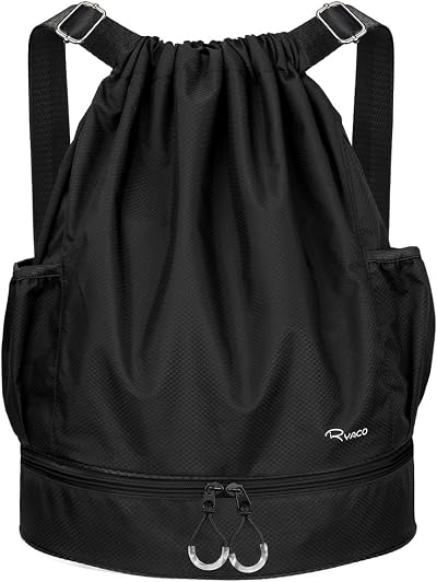 RYACO Drawstring Backpack Sports Gym Bag Large Water-Resistant with Pockets