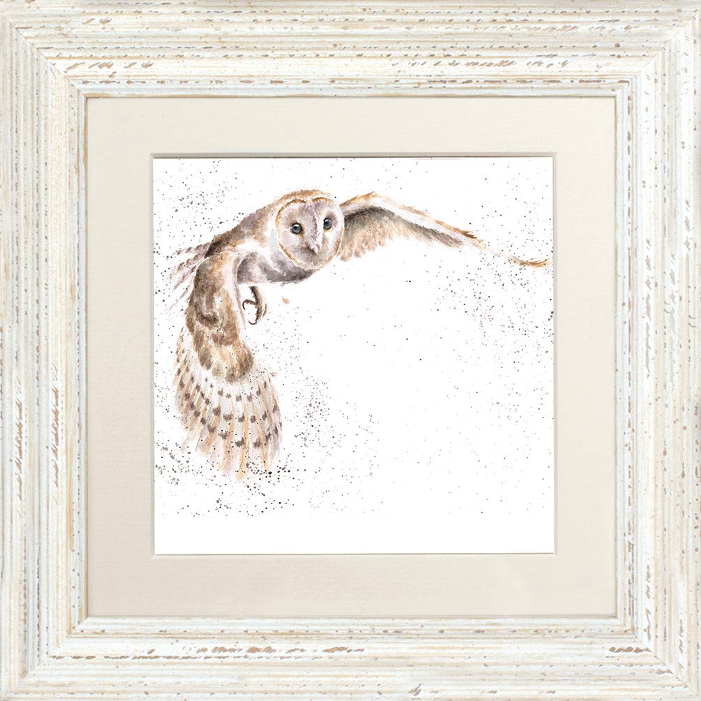 Wrendale Designs On the Wing Barn Owl Framed Picture Distressed White