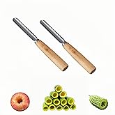 2-Pack Vegetable Corer Tool - 8" Stainless Steel Fruit &amp; Veggie Corer for Zucchini, Apples, Eggplant - Hollow Out for Stuffing with Wood Handle - Kitchen Coring Tool