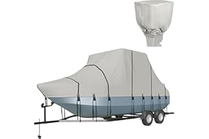 NUKUGULA Trailerable T-Top Boat Cover Fully 900D Solution Dyed Hard Top/T Top Boat Cover with 19 Windproof Straps, Motor Cover Fit 19'-21' Long Beam Width Up to 106" Center Console Boat with T Top Roof
