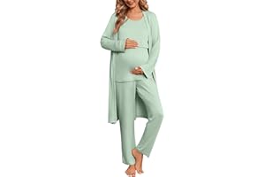 Ekouaer Maternity Nursing Robe Set 3 PCS Postpartum Breastfeeding Pajamas 3 in 1 Labor Delivery Hospital Pregnancy Pjs Light 