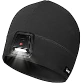 Taximi Led Beanie with Light, USB Rechargeable Headlamp Beanie, Fleece Flashlight Hat for Running, Gift for Men Dad Husband