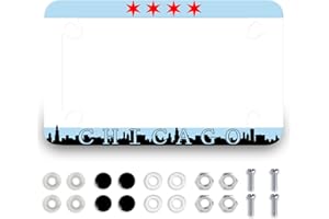 MUAWUOIK Chicago Flag Motorcycle License Plate Frame Stainless Steel City Theme License Plate Frame 4 Holes Tag Holder Motorcycle Accessory with Screws Nut Caps 7.7" x4.5 for Bike Motorcycle