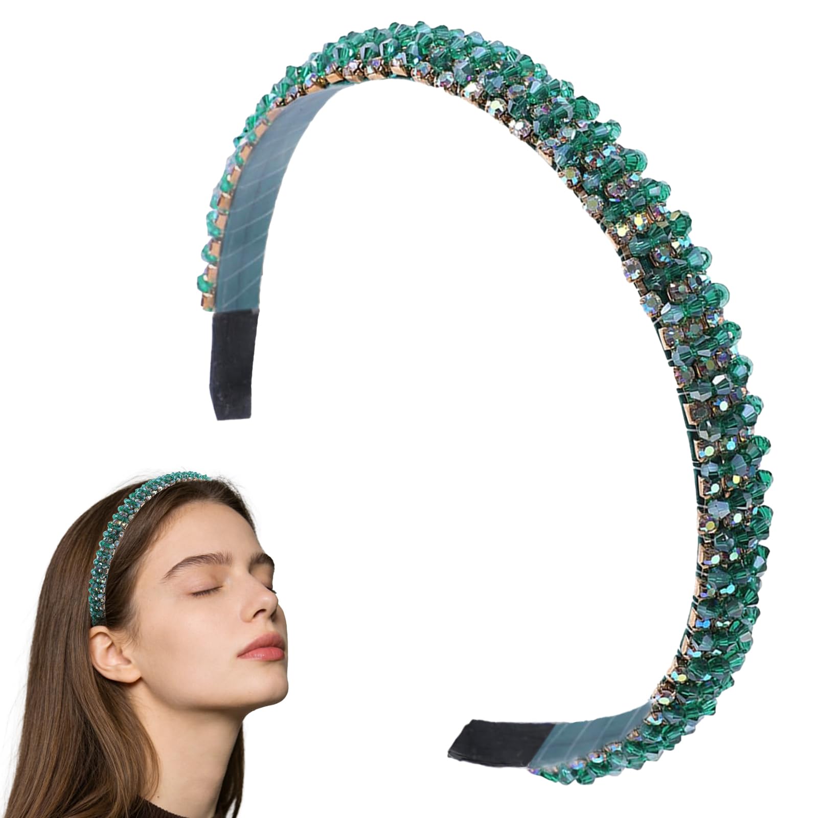 Traziewell Green Headbands for Girls Crystal Rhinestone Headbands for Women Bling Glitter Headband Party Wedding Headpiece Hair Accessories, 2211