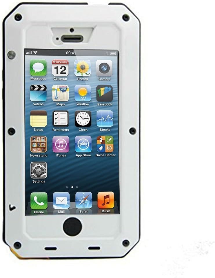 Mangix iPhone 5C Case, Water Resistant Shockproof Aluminum Metal [Outter] Super Anti Shake Silicone [Inner] Fully Body Protection with Gorilla Glass Screen for Apple iPhone 5C (White)