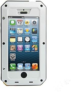 Mangix iPhone 5C Case, Water Resistant Shockproof Aluminum Metal [Outter] Super Anti Shake Silicone [Inner] Fully Body Protection with Gorilla Glass Screen for Apple iPhone 5C (White)