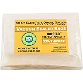 150 Vacuum Sealer Bags: 50 Pint (6" x 10"), 50 Quart (8" x 12"), 50 Gallon (11" x 16") by OutOfAir - Works with FoodSaver & Other Savers. 33% Thicker, BPA Free, Great for Sous Vide