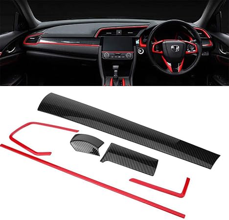 Amazon Lexleys ホンダ シビック Fc1 専用 スカーボン調 センター コンソール装飾パネルカバー 内装 カスタムパーツ 8p 赤 黑 トレイ 車 バイク