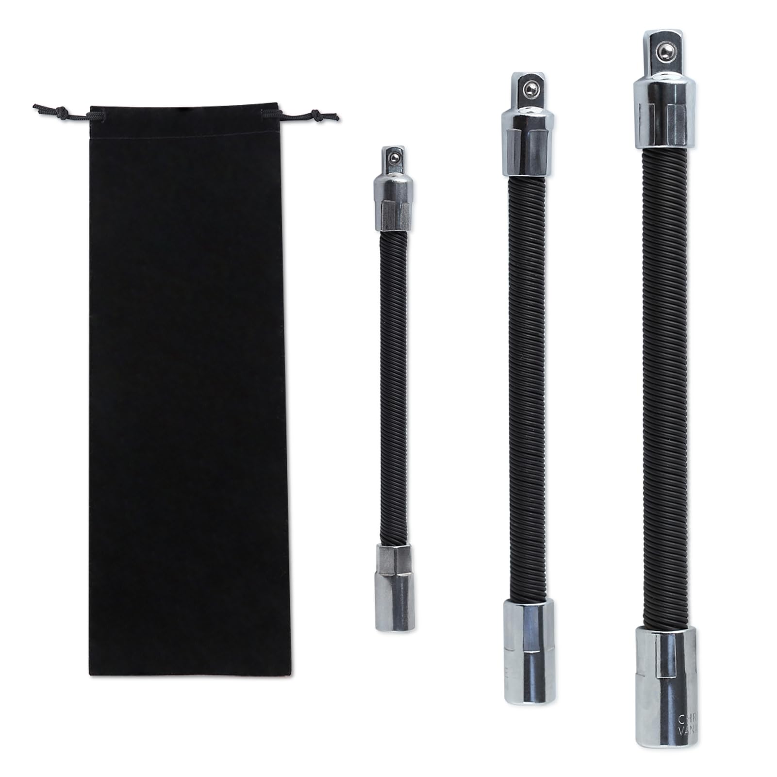 LEONTOOL 3Pcs Flexible Extension Bar Set 1/2-Inch 1/4-Inch 3/8-Inch Drive Flexible Socket Extension Bars Flexible Socket Extension Cables, Metal Extensions with Flexible Shafts Hand Tool Set