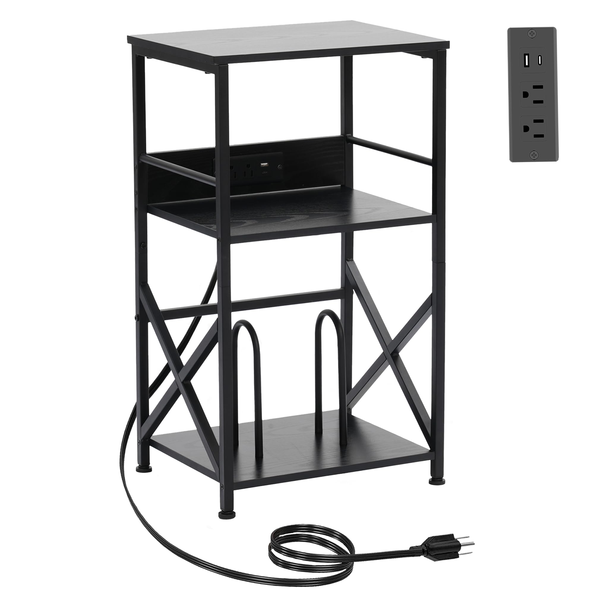 Photo 1 of (missing hardware) DALEMHOME Record Player Stand with Charging Station, 3-Tier Side Table for 100 Vinyl Storage, End Table for Living Room, Bedroom