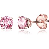 Earrings for Women, S925 Sterling Silver Birthstone Round Studs Earring for Girlfriend Wife, Anniversary Birthday Christmas Valentines Mothers Day Gifts Jewelry for Womens Wife Her Mom