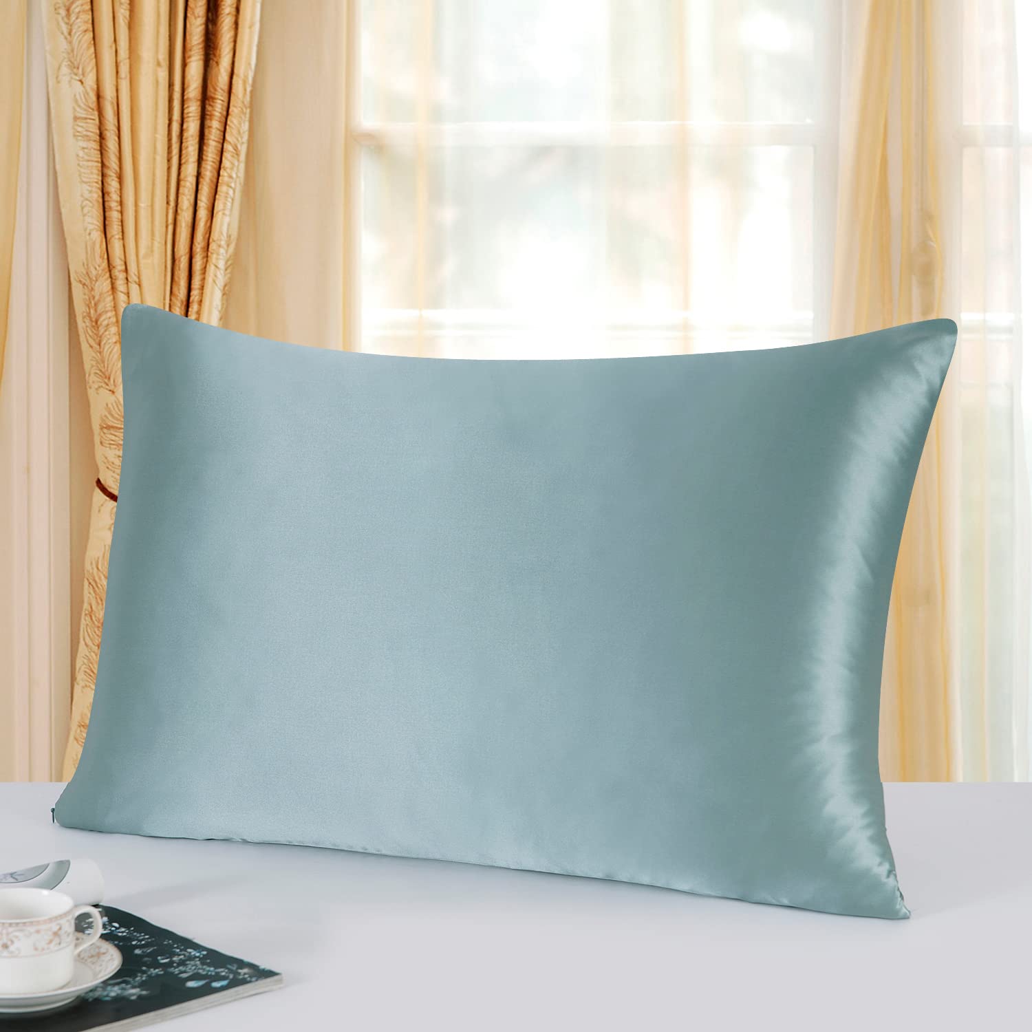 townssilk Both Side 100% 19mm Silk Pillowcase 50x75cm Size Pillow Case Cover with Hidden Zipper Aquagreen
