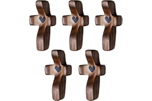 JIUKONG 5-Pack Wooden Cross Fidget, Cross My Heart | Encouragement Gift, Handcrafted Pocket Wood Crosses, Relieve Anxiety for Youself, Inspirational Easter Gift for Christian Faith, Prayer, Christmas Day Gifts