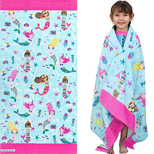 Beach Pool Swim Towels for Kids, 60” X 30” Oversized Unique Cotton