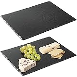 mDesign Slate Stone Gourmet Serving Platter, Cheese Board, Charcuterie Tray with Natural Edge for Cheese, Meats, Appetizers,