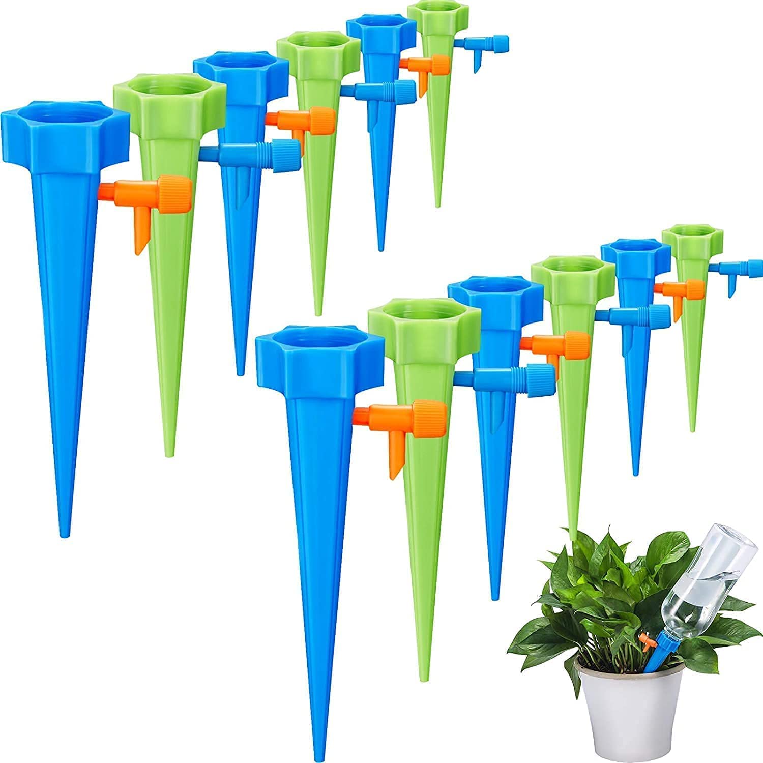 Self Watering Spikes, Automatic Watering System Slow Release Control Valve Switch, Adjustable Plant Watering Devices for Indoor Outdoor and Vacation -12Pack