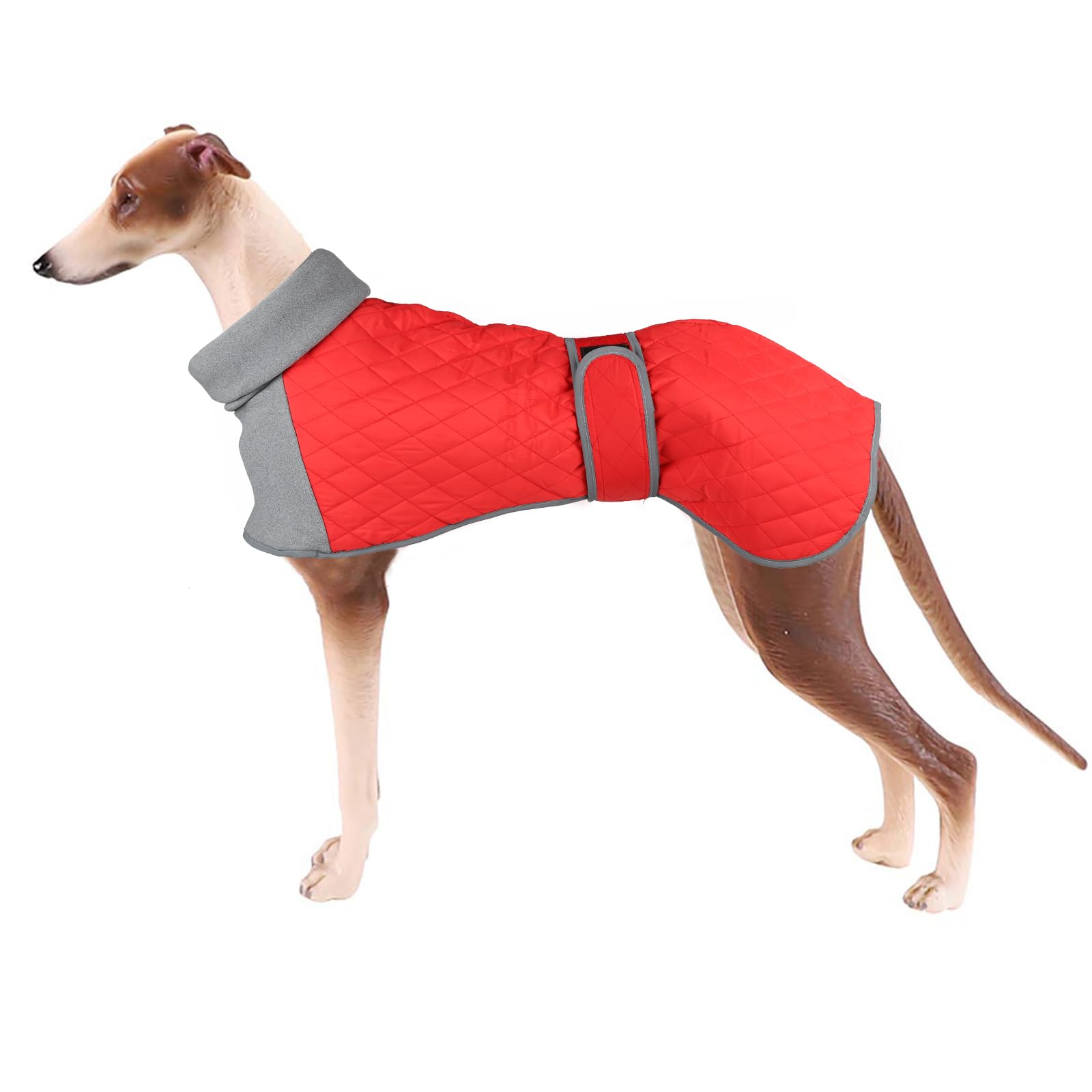 Geyecete whippet coat high collar greyhound coat Dog Winter Coat with Warm Fleece Lining, Reflective Fabric Outdoor Dog Apparel with Adjustable Bands Premium-Red-XS
