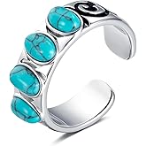 PEIMKO 925 Sterling Silver Turquoise Exquisite 4 Stone Ring Boho Style Adjustable Rings Jewelry Gifts for Women Mother