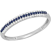 Dazzlingrock Collection Round Blue Sapphire & White Diamond Anniversary Wedding Band For Women, Available in 10K Solid Gold