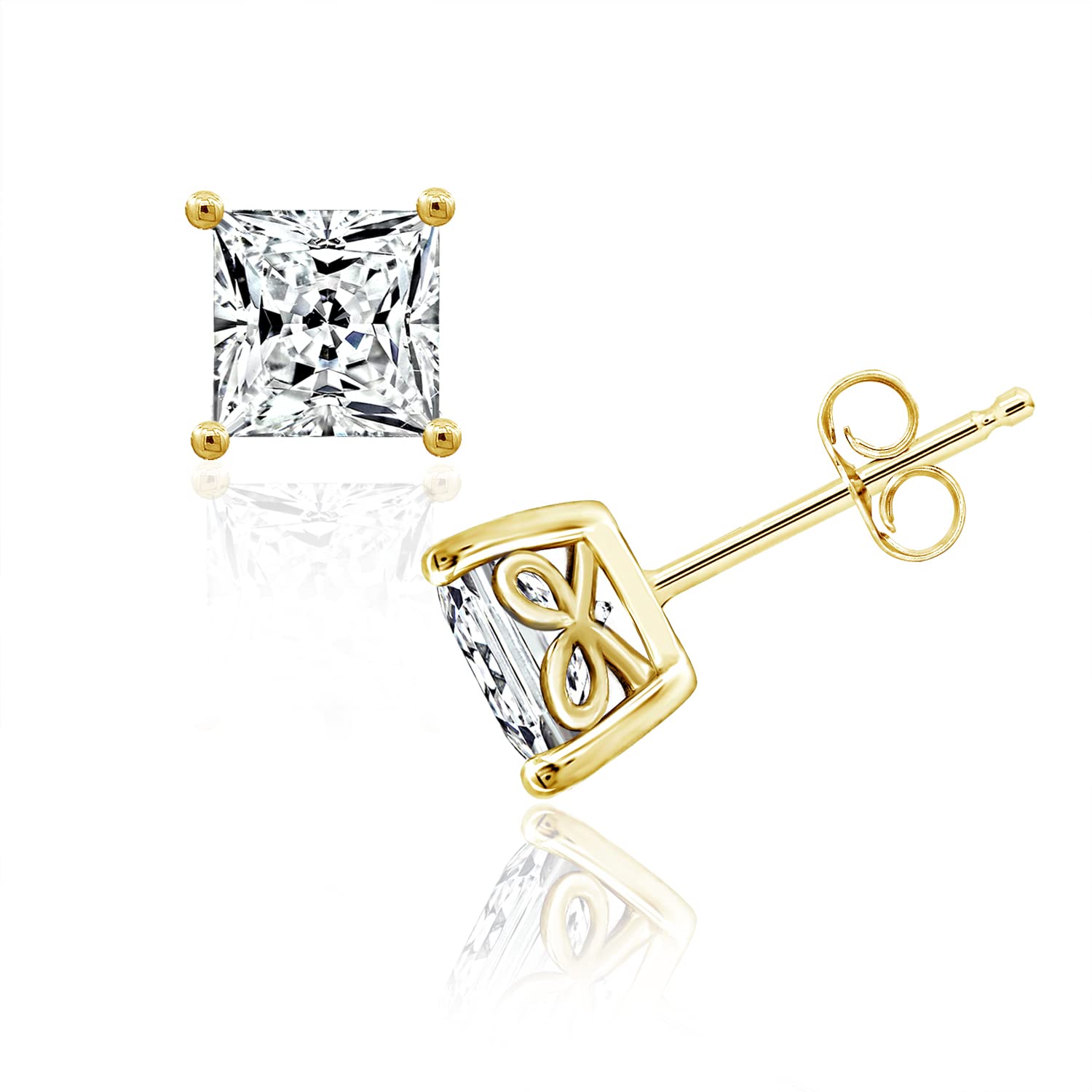 Photo 1 of Yellow 23K Gold Plated Sterling Silver Swarovski Zirconia (2cttw) Princess Cut Earrings