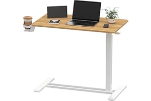 SANODESK Medical Adjustable Overbed Bedside Table with Hidden Casters, Pneumatic Mobile Laptop Computer Standing Desk Cart with Tray, Hospital and Home Use(31.5" W x 17.7" D, Maple)