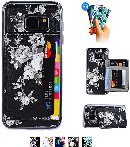 Galaxy S7 Card Case,Galaxy S7 Wallet Case,Tripky Flower Floral Flip Folio Wallet Cases PU Leather Magnetic Holster Phone Case for Galaxy S7 with [kickstand][3 Card Slots]-Black&amp;White