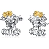 Flpruy Axolotl/Cow/Pig/Koala/Frog/Bulldog/Panda/Highland Cow/Bee Honeycomb/Cat Stud Earrings Sterling Silver Cute Animal Earrings for Women Christmas Birthday