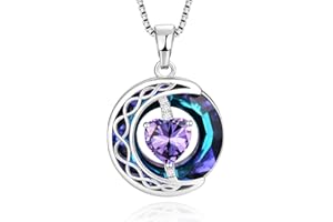 LIANYU Necklace for Women Blue Sapphire Necklace Moon Pendant S925 Sterling Silver Crystal Pendant Gifts for Wife Gifts Birthday Valentine's Day Anniversary Mothers Day
