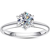 AimiIee Moissanite Ring, 0.5/1/1.5/2/2.5/3CT Round Brilliant Cut Six Prong Solitaire Gold Plated 925 Sterling Silver Engagement Promise Wedding Rings for Women with Certificate