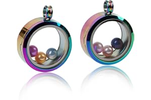 Africanbeads 2PCS 30MM Floating Charm Locket Necklace with 6 Freshwater Pearls,316L Stainless Steel Clear Glass Locket,Small Waterproof Living Memory Pendant for Women(Without Chain)