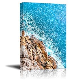 Canvas Wall Art - Rocky Waves Smashing Against a Cliff Side - Giclee Print Gallery Wrap Modern Home Art Ready to Hang - 12x18 inches