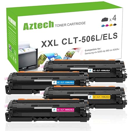 Aztech 4 Pack XXL Kompatibel für Samsung CLT-K506L CLT-C506 CLT-M506L CLT-Y506L ELS Toner für Samsung CLP 680nd CLX-6260fw To
