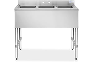 GRIDMANN 3 Compartment Stainless Steel Bar Sink, NSF Commercial Kitchen Underbar Sink with 10" L x 14" W x 10" D Bowls for Restaurant, Laundry, Garage