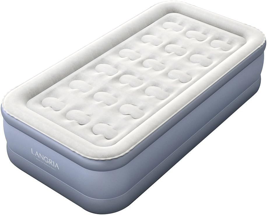 LANGRIA Flocked Elevated Air Bed with Easy Inflate BuiltIn Electric