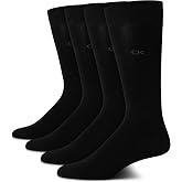 Calvin Klein Mens 4 Pack Soft Cotton Cushioned Crew Dress Socks | Soft Stretch Fabric With a Snug Non Binding Cuff, Breathable All Day Wear Under Suits, Slacks and Everyday Work Outfits