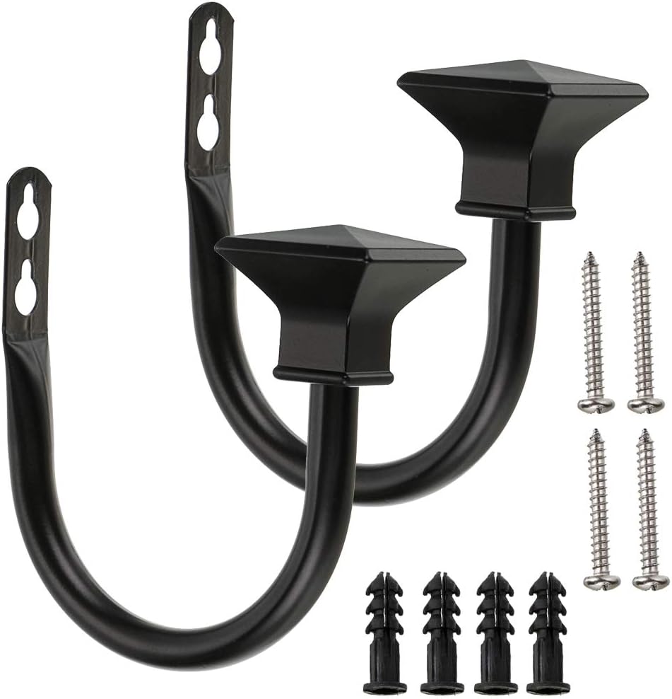 BSTKEY A Pair of Lightweight Metal Curtain Hooks - Retro Wall Mounted Curtain Hold Back Tiebacks Wall Hook Tassel Drapery Holder, Square (Black)