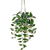 Briful Artificial Hanging Plant Indoor, Macrame Plant Hanger with Fake Pothos Plant in White Pot, Faux Hanging Plant for Home Ceiling Farmhouse Kitchen Decor