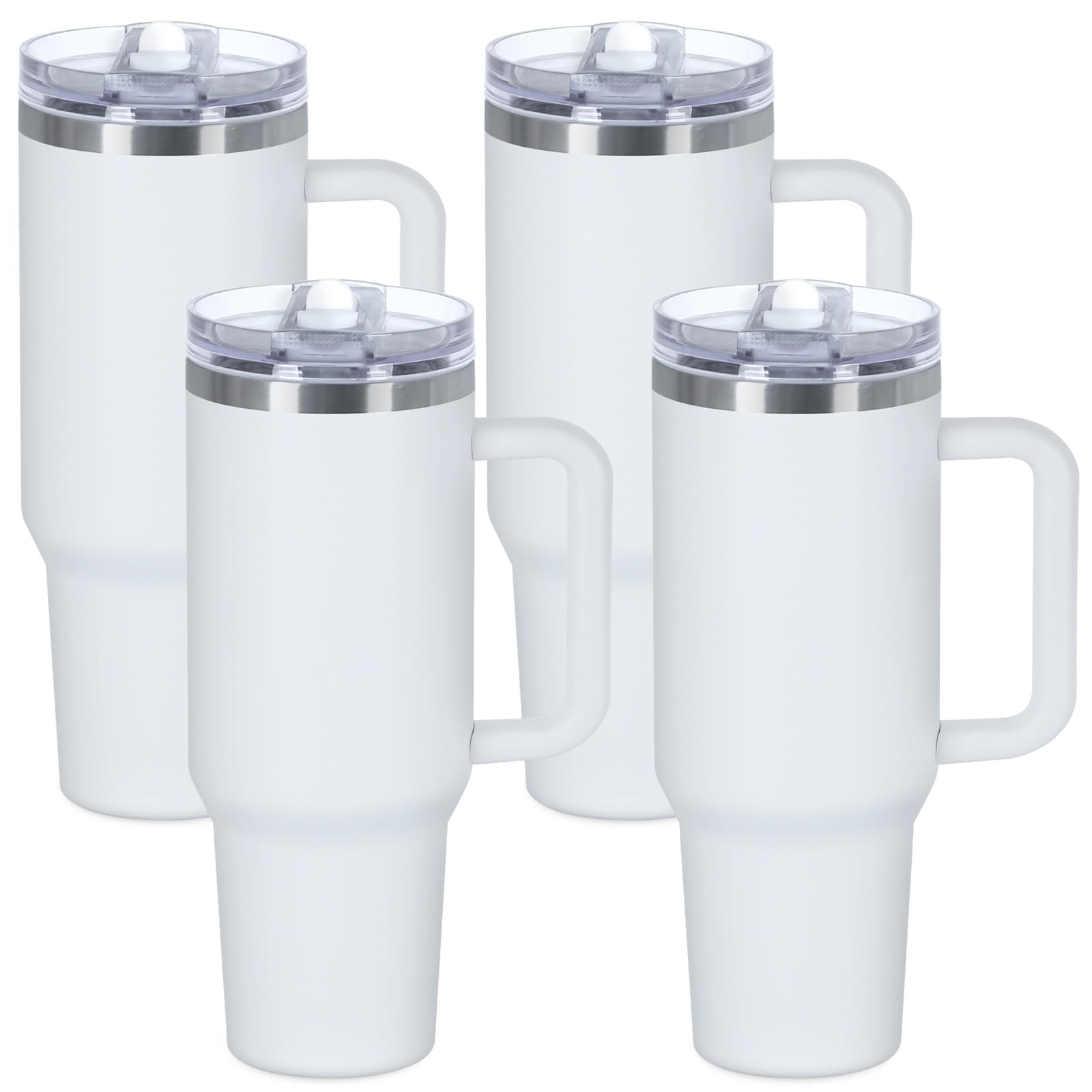 Photo 1 of Tswofia 4 pack 40 oz Tumbler with Handle Bulk and Detachable Flip Straw Lid Easy to Clean, 100% Leak splash proof Vacuum Insulated Tumbler, Keep Cold or Hot (White)